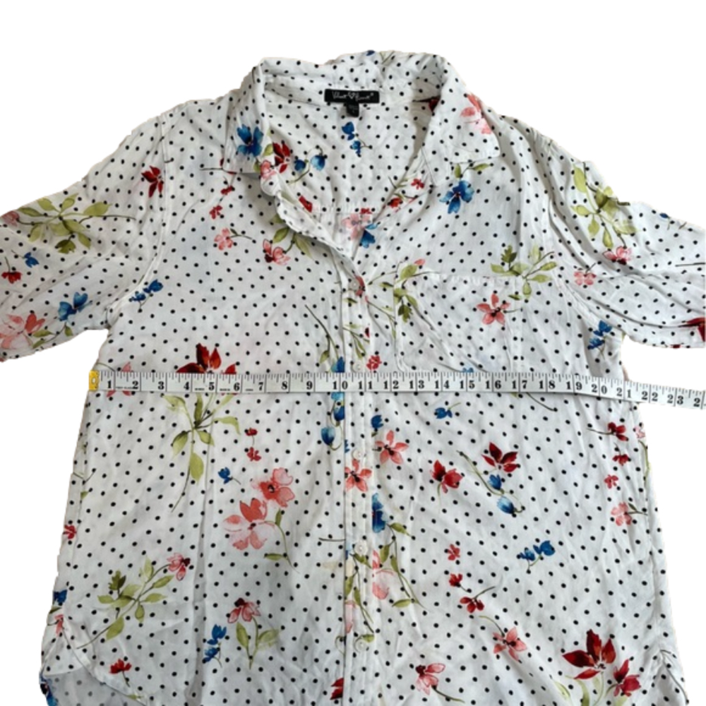 Velvet Heart Floral and Polka Dot White Button Up Long Shirt Size Large - Picture 6 of 7